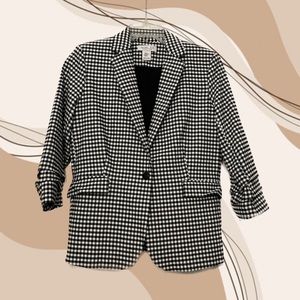 Rachel Zoe Black and White Checkered Blazer with Lightly Padded Shoulders